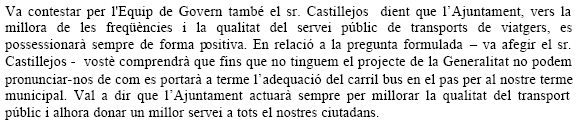 Resposta de l'Equip de Govern de l'Ajuntament de Gav&agrave; a la proposta del PPC de Gav&agrave; perqu&egrave; presenti al&middot;legacions al pla de la Generalitat de fer un carril bus a l'autovia de Castelldefels (C-31) (28 de febrer de 2008)